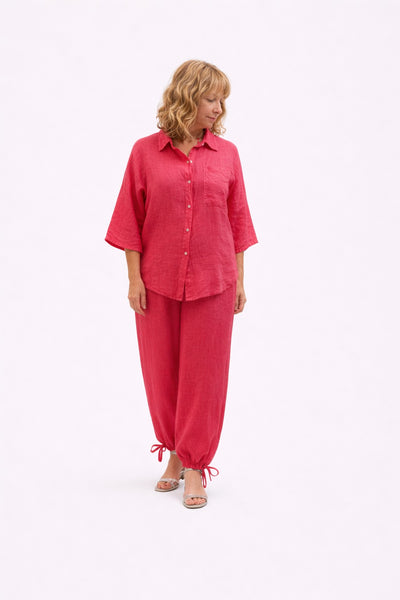 Bombacho de lino con fucsia con camisa