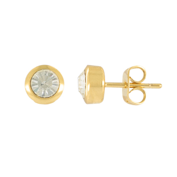 pendientes chapado en oro de presión  con un cristal de swarovski  blanco