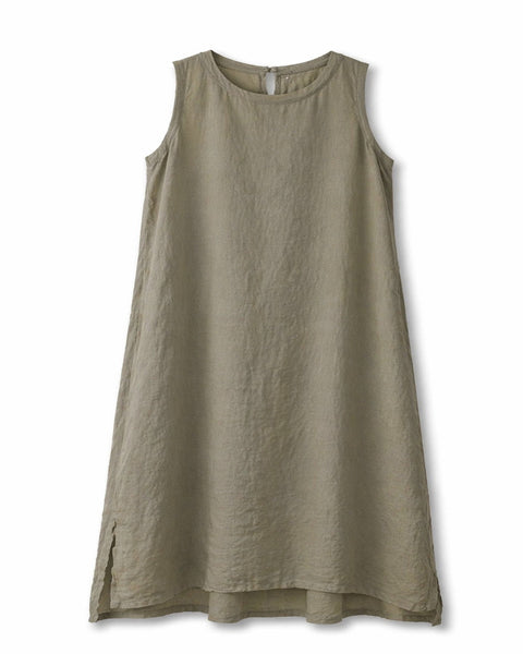 Vestido minimalista largo lino sin mangas taupe