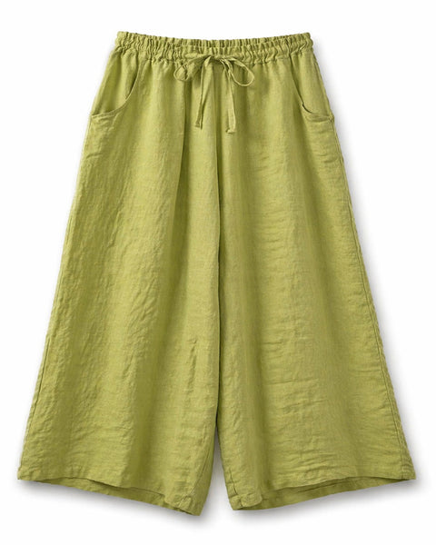 Pantalón 100% lino verde corte clásico con goma en la cintura
