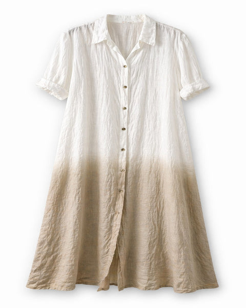 Vestido lino con manga degradado en taupe