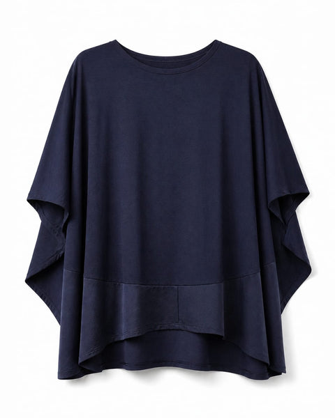 Blusa fluida marino de tencel con corte amplio tipo capa elegante y cómoda marino