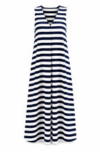 Cargar imagen en el visor de la galería, Vestido Marinero Nerea | Vestido Largo de Rayas Marino y Blanco
