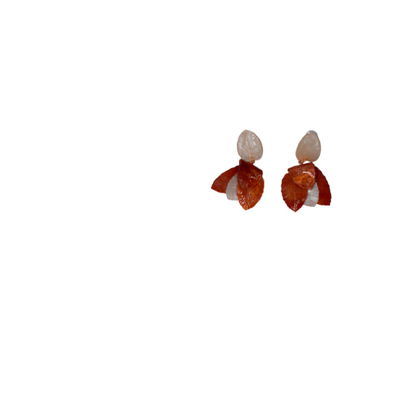 Pendientes resina largos en forma de hojas en marrón y beige