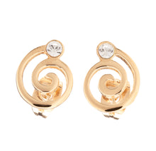 Cargar imagen en el visor de la galería, Pendientes bañados en oro de 18klt con forma de espiral acabados con un cristal en blanco
