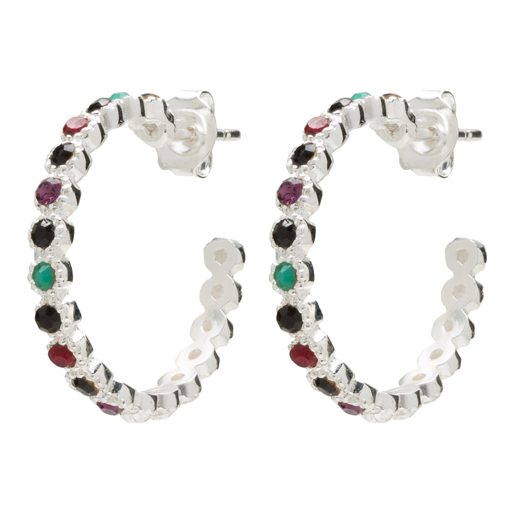 Aros en Plata de Ley con cristales multicolor