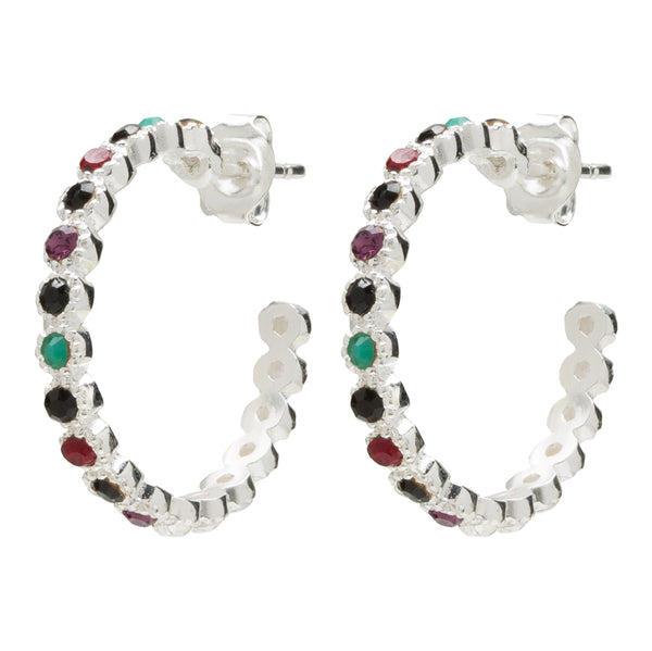 Aros en Plata de Ley con cristales multicolor